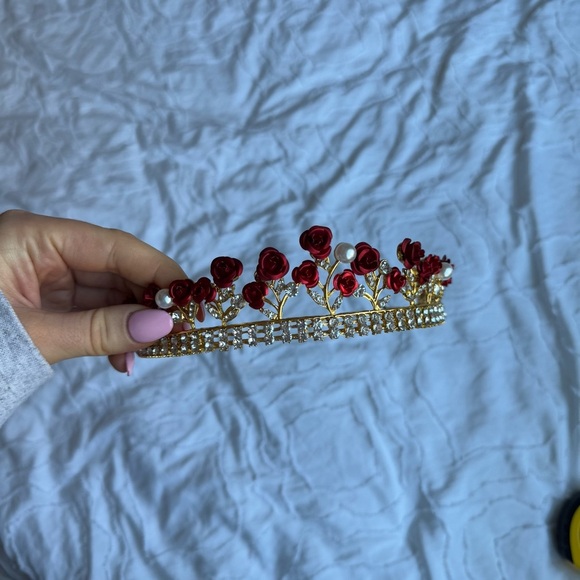 Shein Red Roses Crown Tiara Costume for Queen of Hearts Rhinestones - Picture 1 of 5